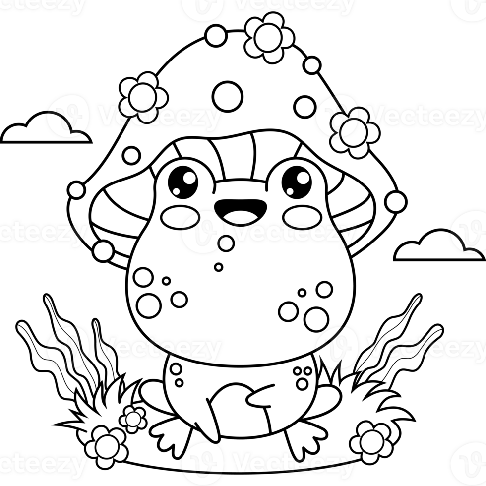 Cute  outline frog fly agaric png
