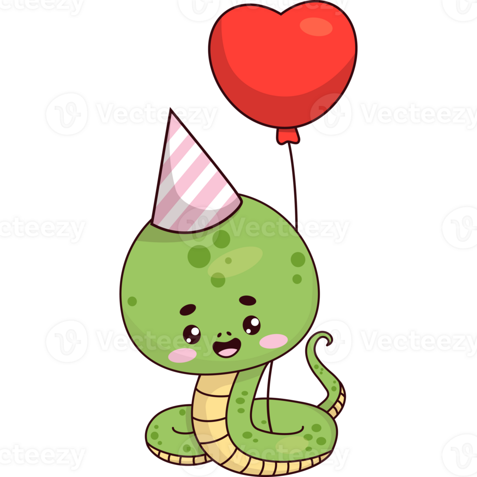 Happy snake in birthday cap png