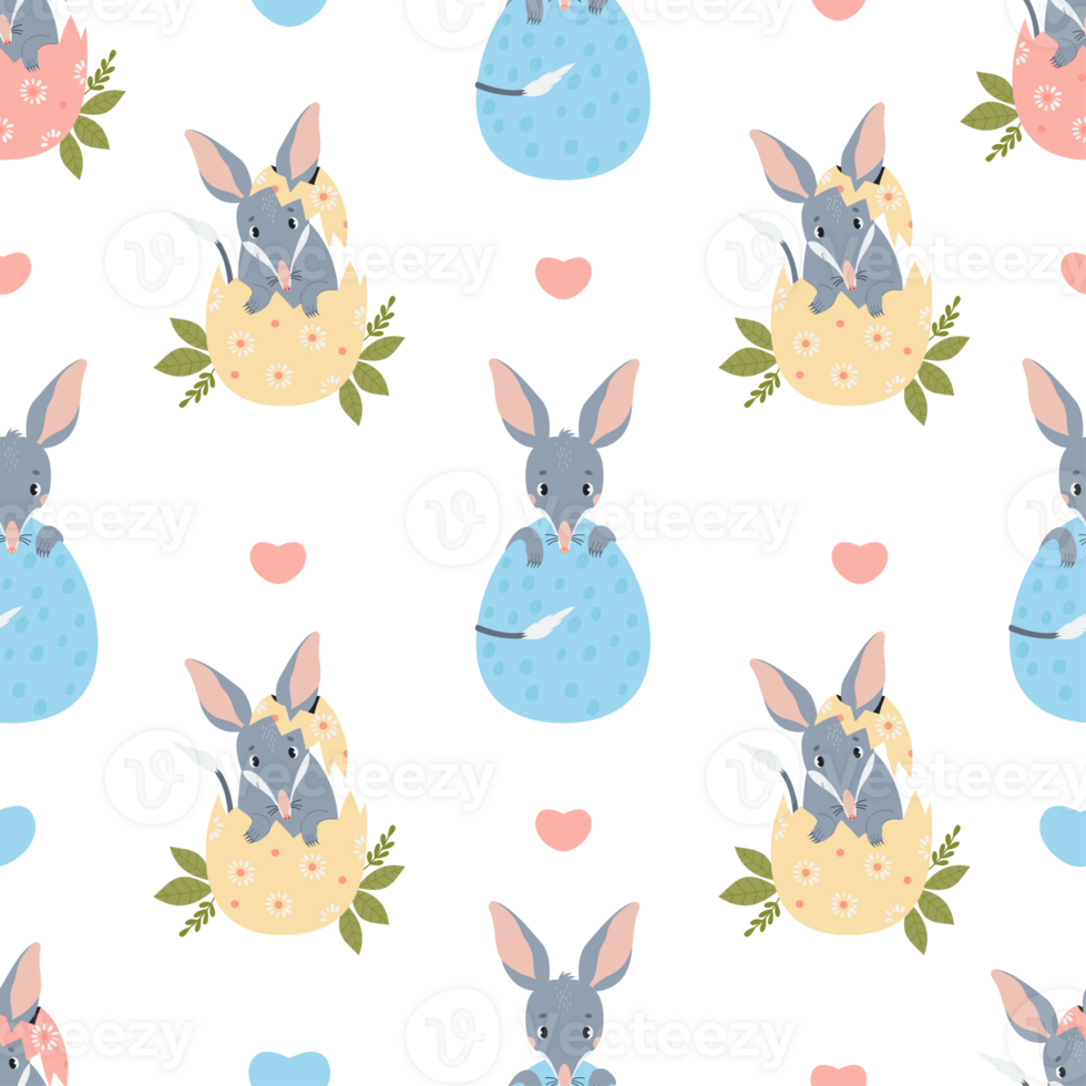 Easter Seamless pattern. Cute Australian bilby with eggs png