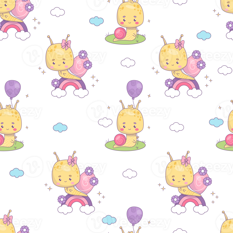 Seamless pattern with cute snail character png