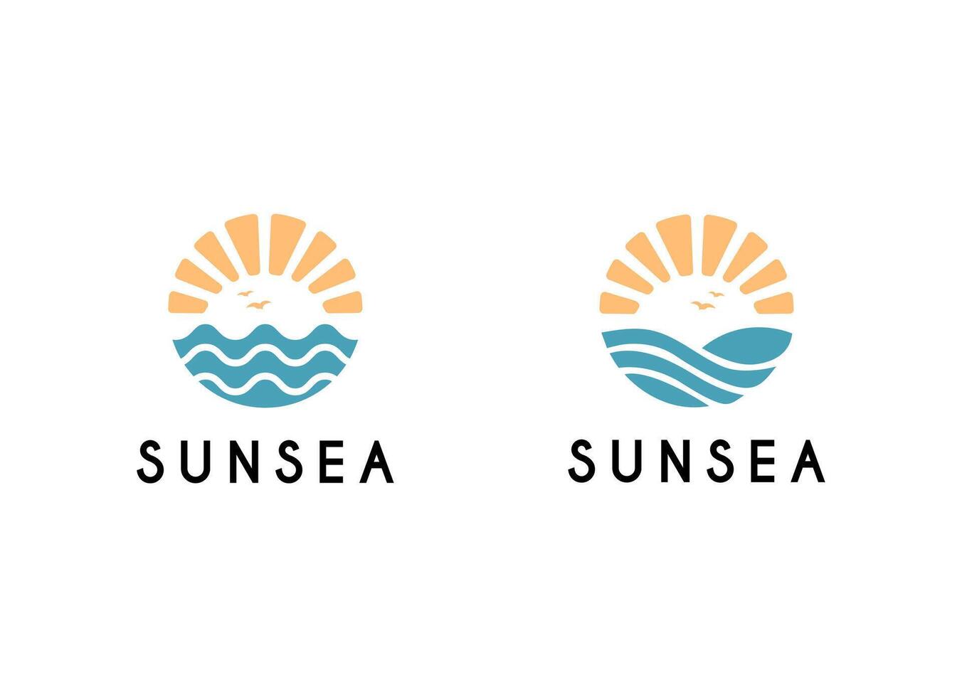 Summer beach coast island logo, sunset island nature logo design vector