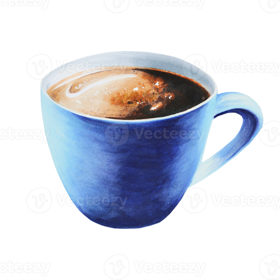 Watercolor strong americano illustration coffee in a porcelain cup. Hand painting on isolated background. For designers, menu, shop, bar, bistro, restaurant, for postcards, wrapping paper, covers. F png