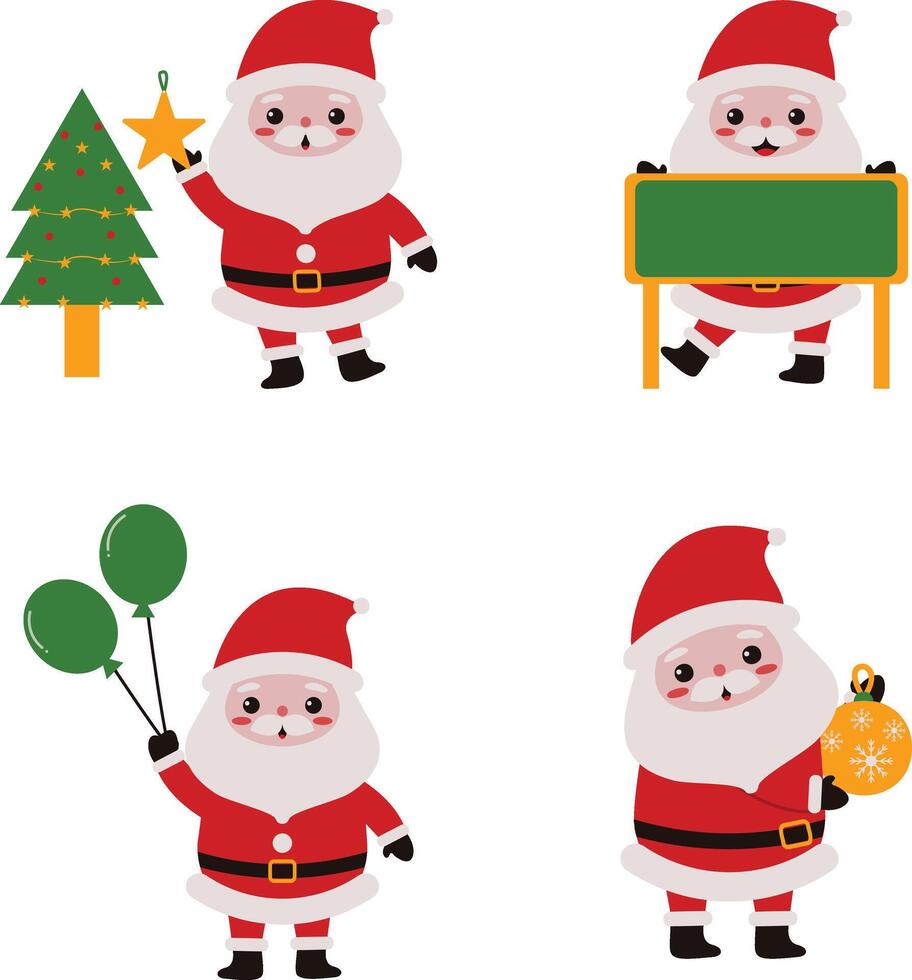 Christmas Santa Hat with Cartoon Design Style. Character Collection on White Background. Vector Illustration