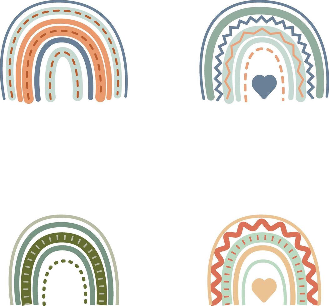 arco iris boho icono colocar. escandinavo estilo, en blanco antecedentes. vector