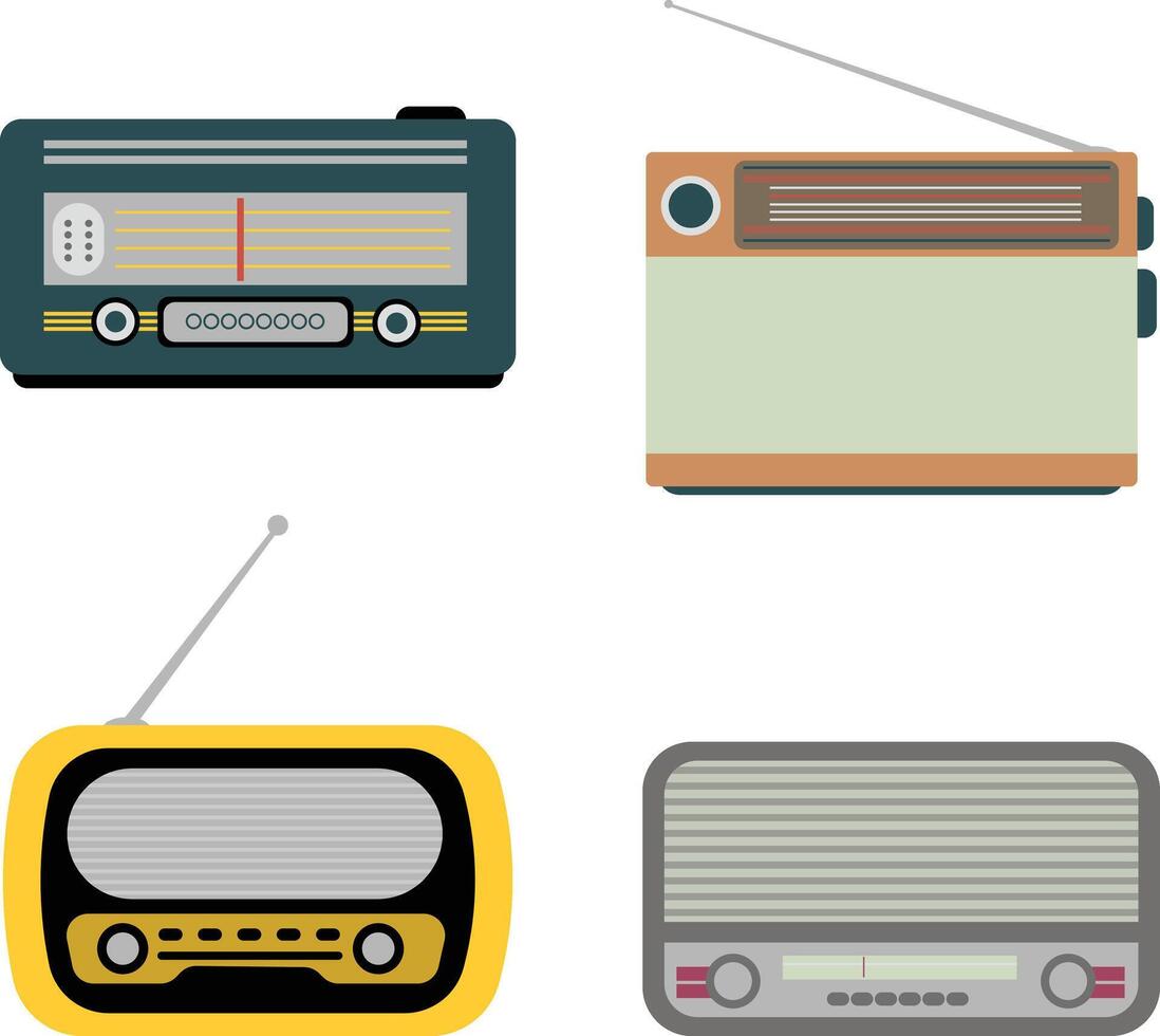 Collection of Different Old Radio Stereo. Retro Design Style. Vector Illustration