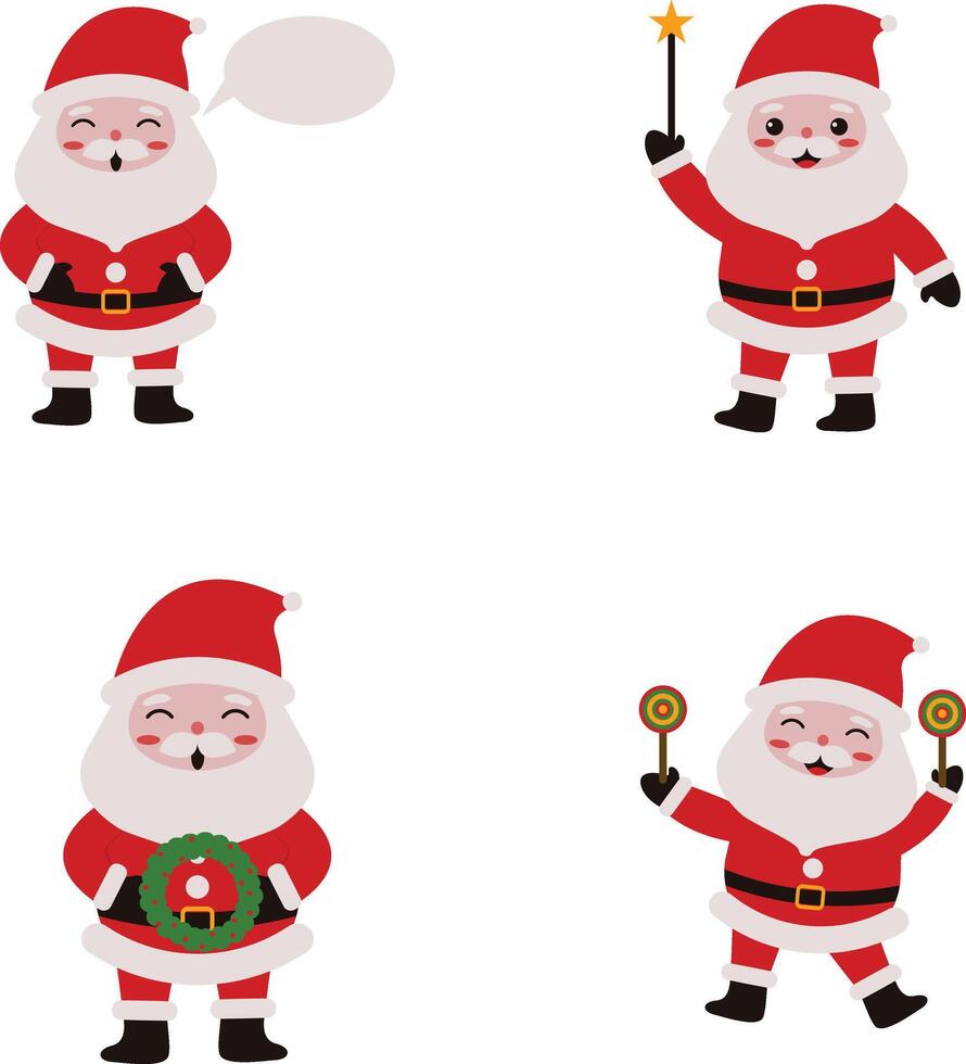 Christmas Santa Hat with Cartoon Design Style. Character Collection on White Background. Vector Illustration