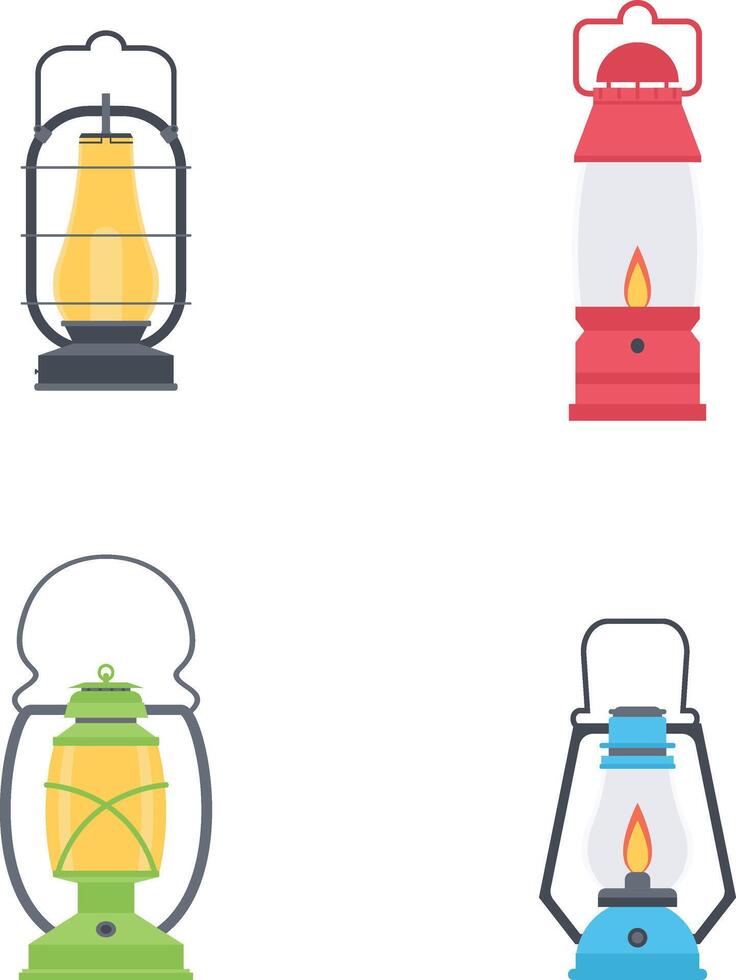 Set of Camping Lantern Lamp. With Vintage Cartoon Style. Vector Illustration