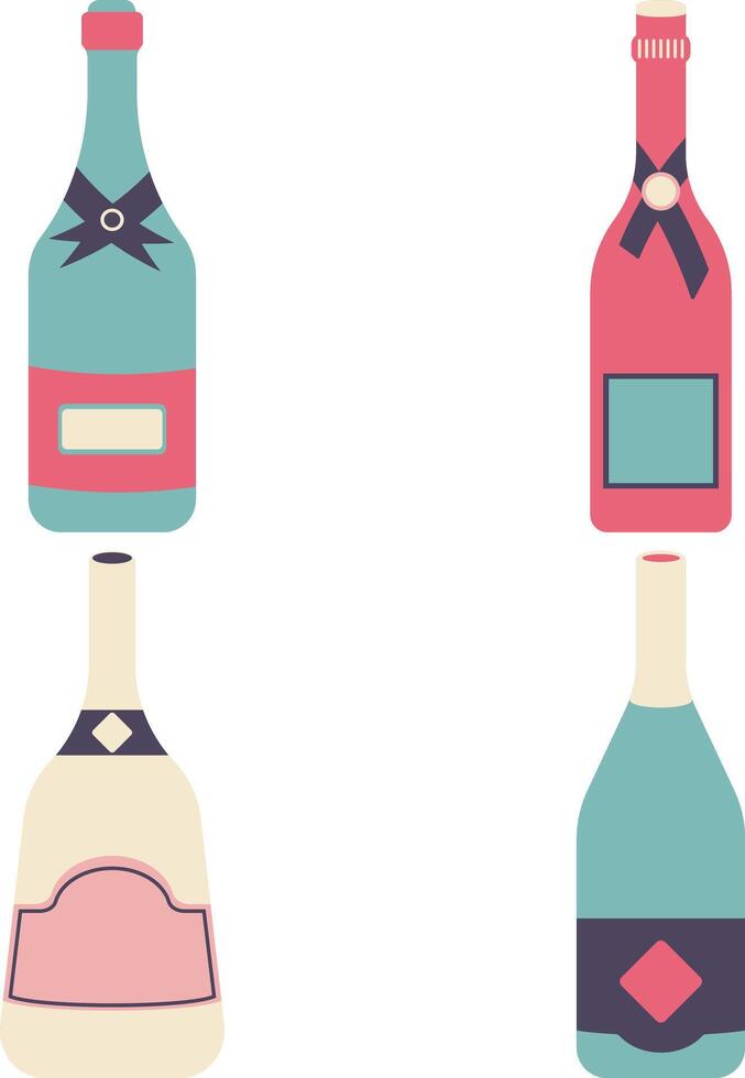 Collection of Various Bottles. Flat Cartoon Style. Isolated Vector Icon