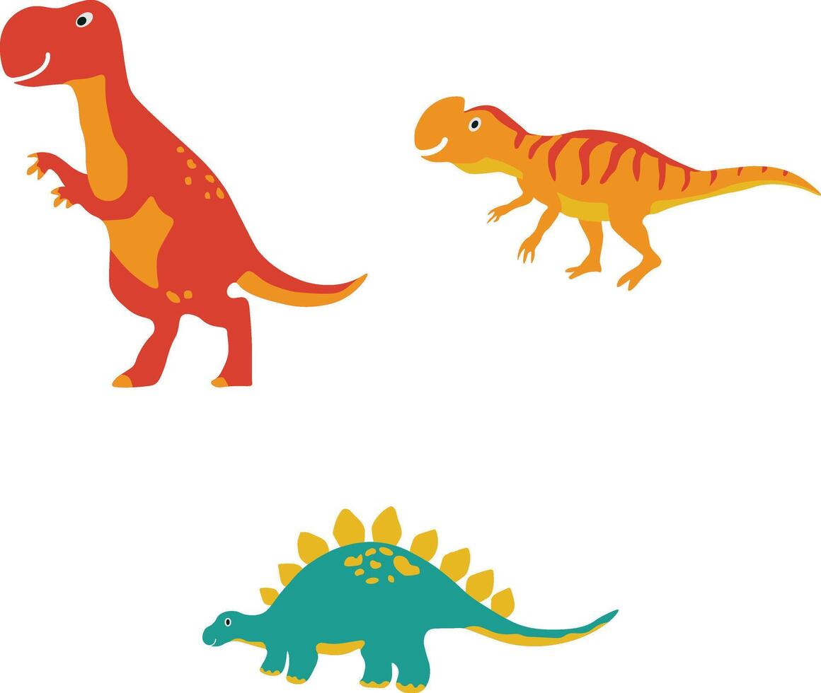 Adorable Dinosaurs Illustration on White Background. Flat Cartoon Vector Icons