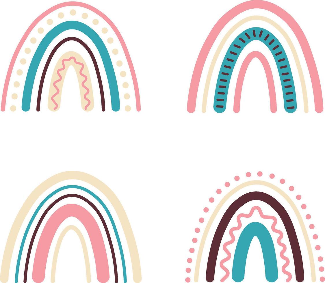 arco iris boho con resumen decoración. aislado en blanco antecedentes. vector