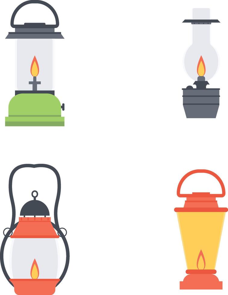conjunto de cámping linterna lámpara. con Clásico dibujos animados estilo. vector ilustración