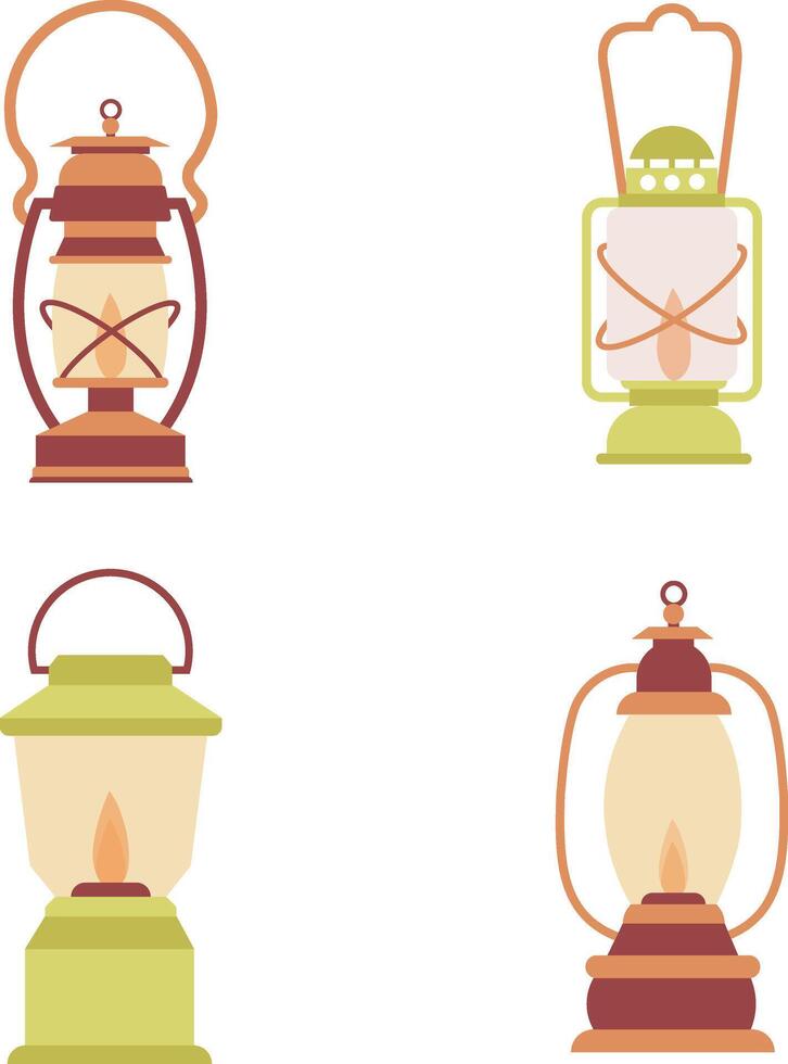 Camping Lantern Lamp With Handle. Vintage Design Style, Isolated Vector Illustration