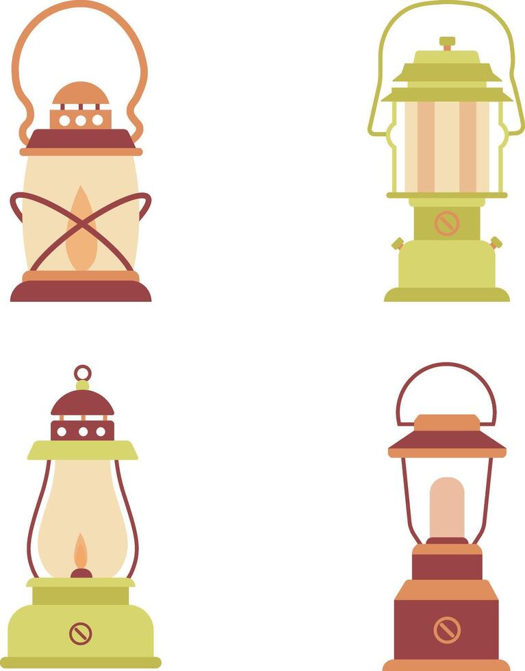 Camping Lantern Lamp With Handle. Vintage Design Style, Isolated Vector Illustration