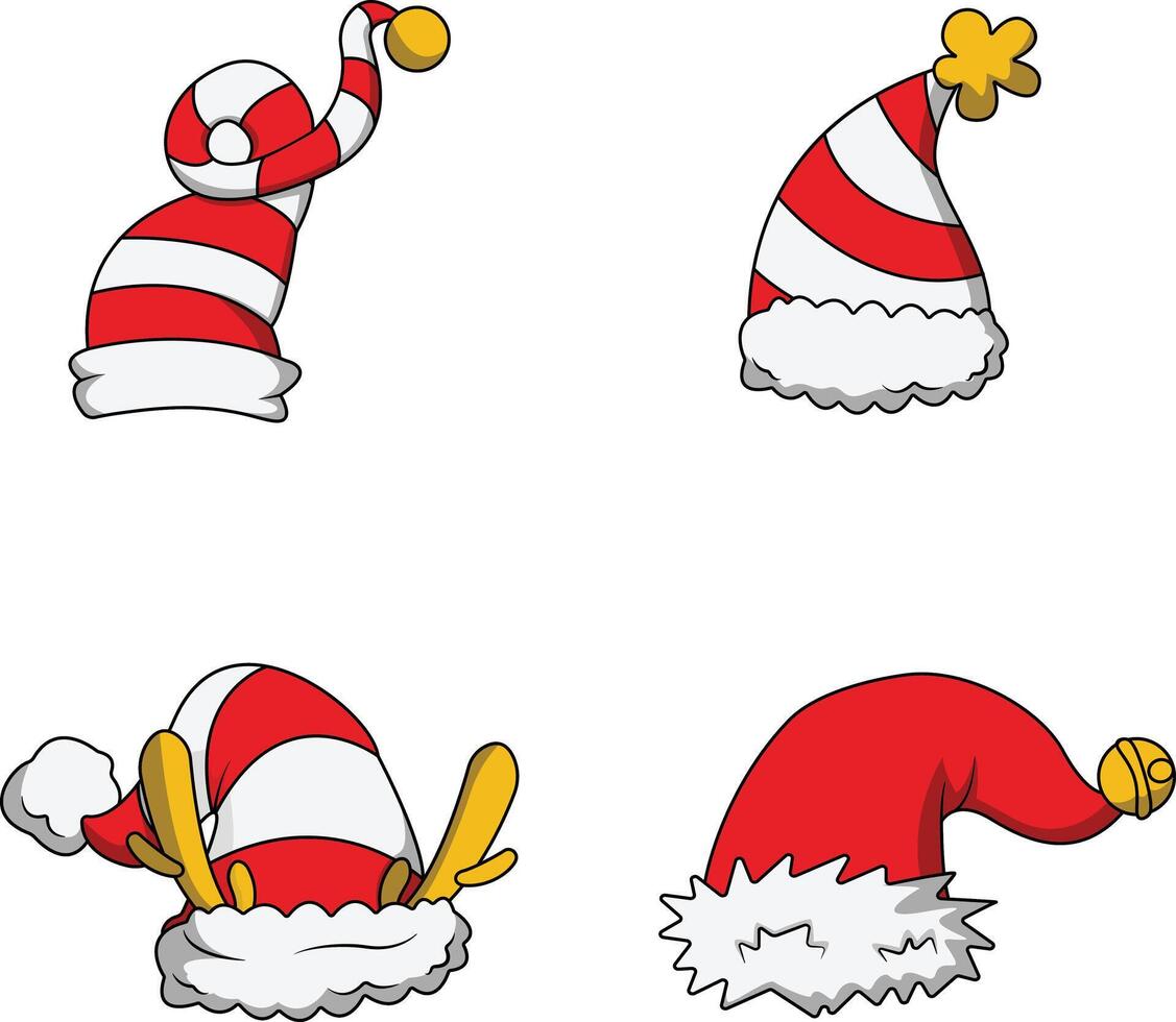 Christmas Santa Hat Icon. Colorful Cartoon Style. Vector Illustration Set