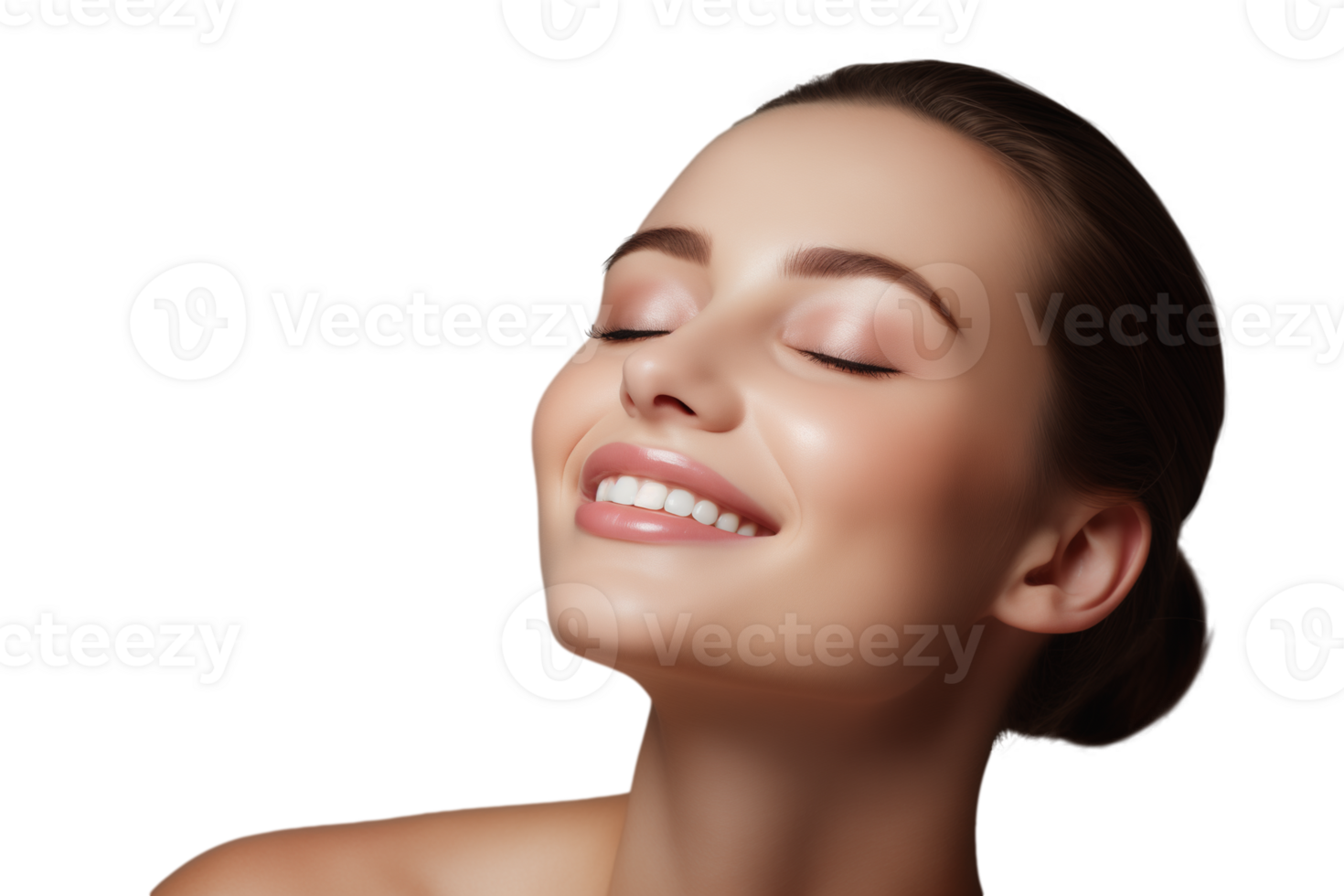 AI generated Portrait of young beautiful woman with perfect smooth skin, Perfect face, taking care after skin condition. Isolated on a transparent background. png