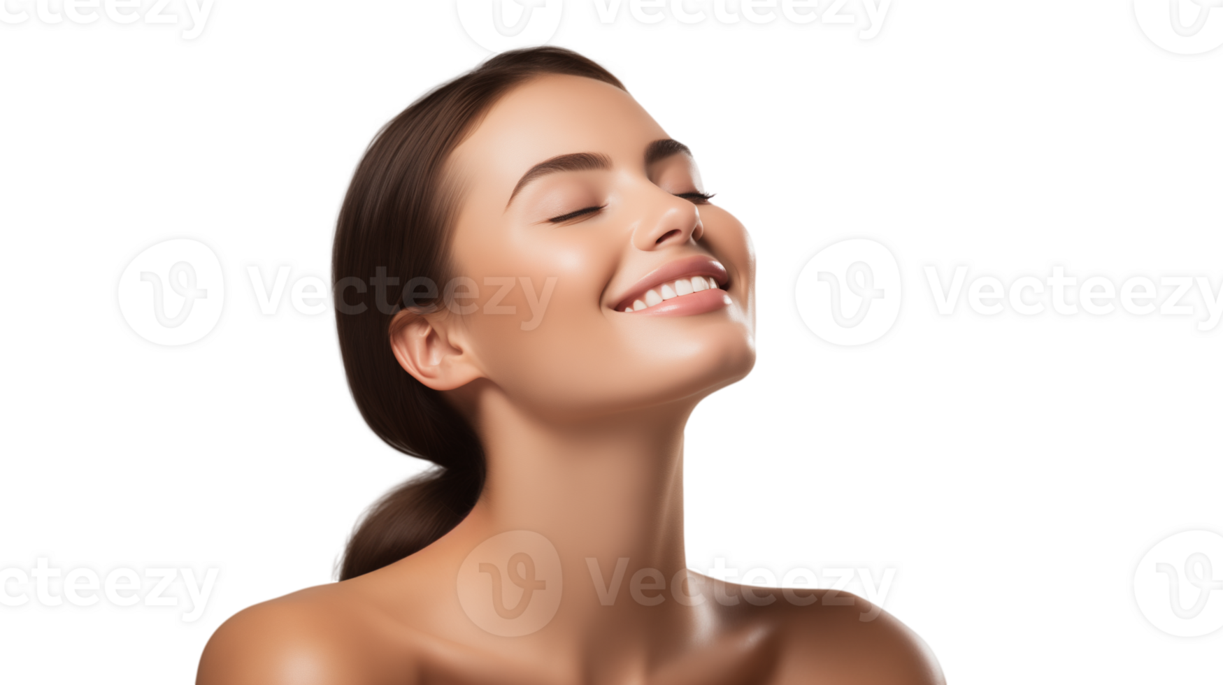 AI generated Portrait of young beautiful woman with perfect smooth skin, Perfect face, taking care after skin condition. Isolated on a transparent background. png