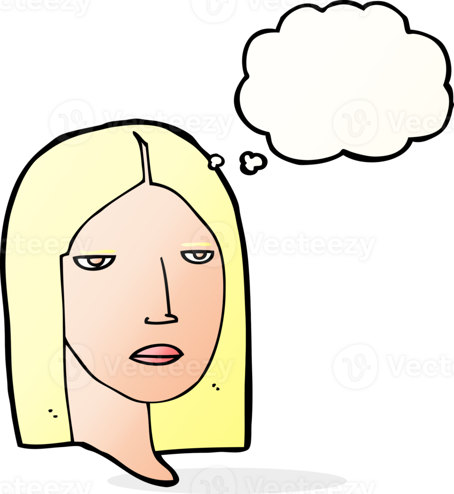 cartoon serious woman with thought bubble png