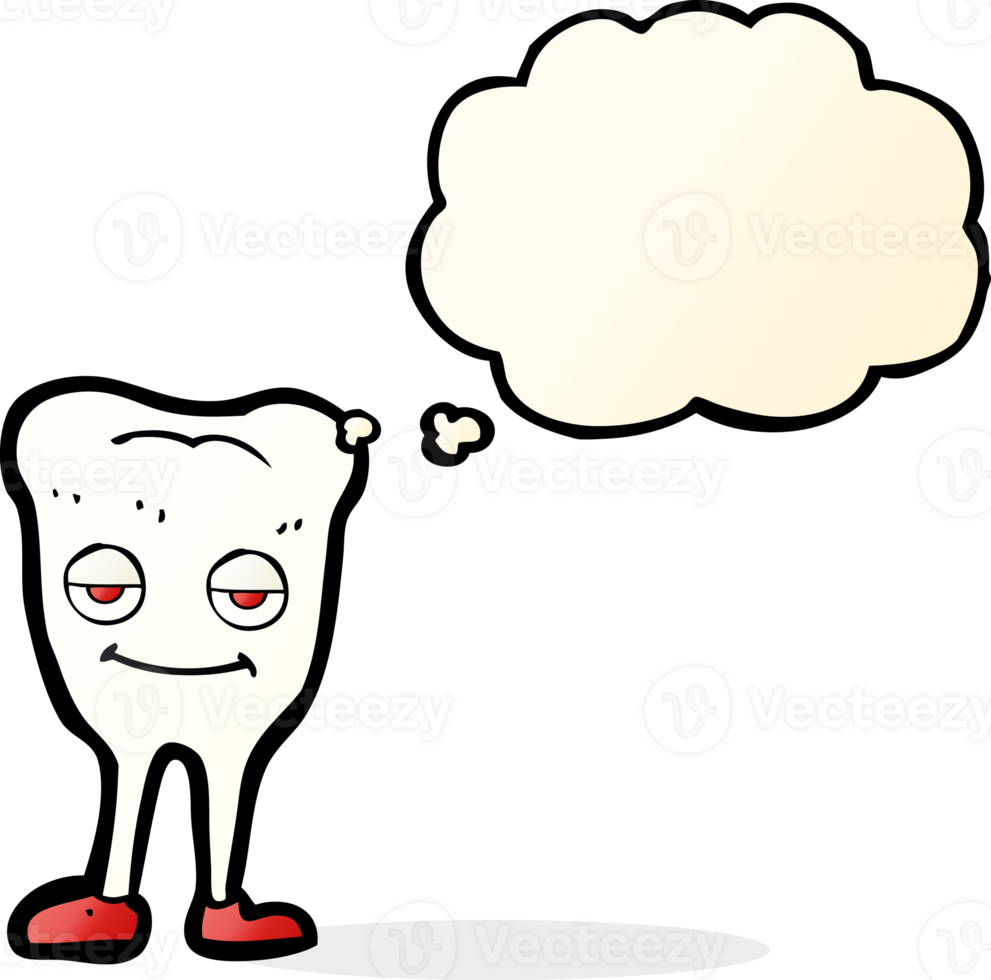 cartoon happy tooth with thought bubble png