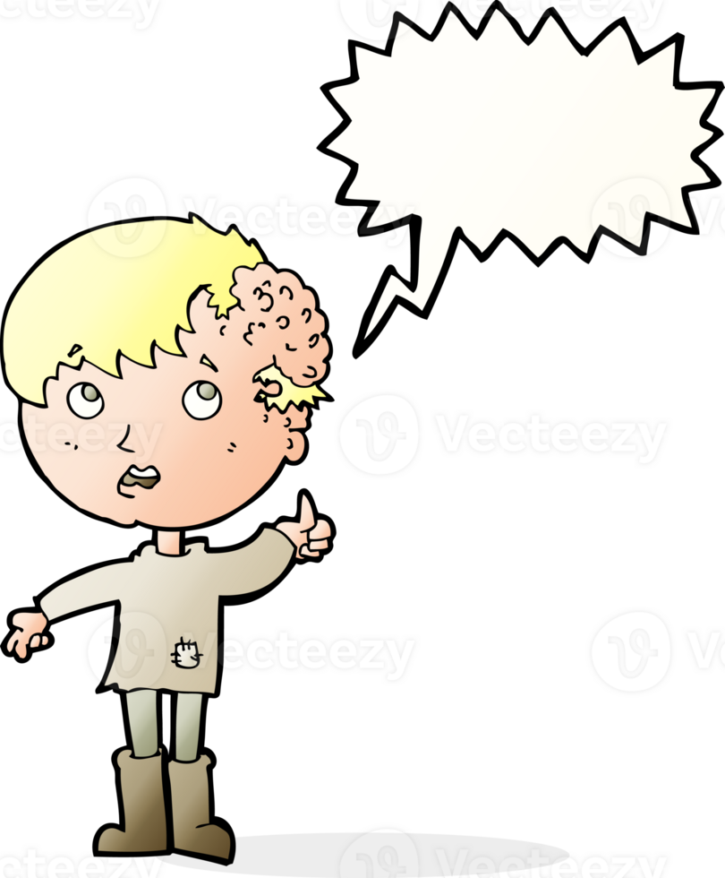 cartoon boy with growth on head with speech bubble png