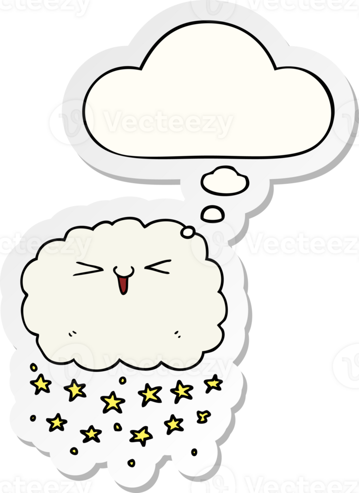 happy cartoon cloud with thought bubble as a printed sticker png