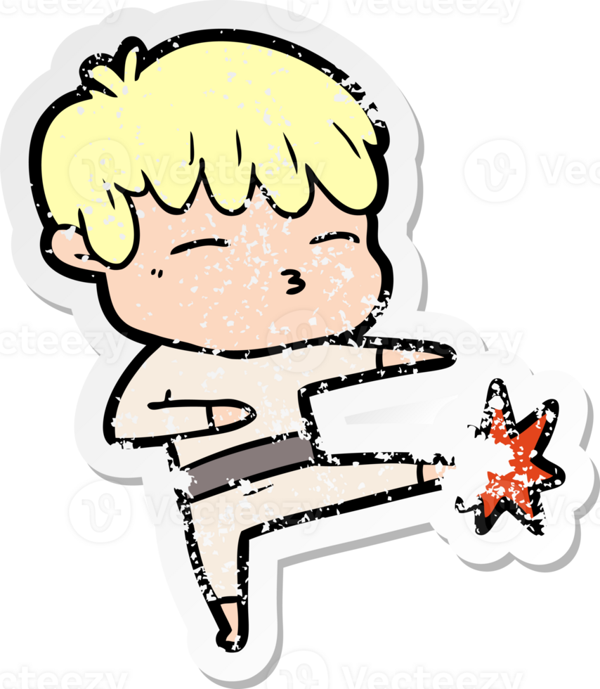 distressed sticker of a cartoon curious boy png