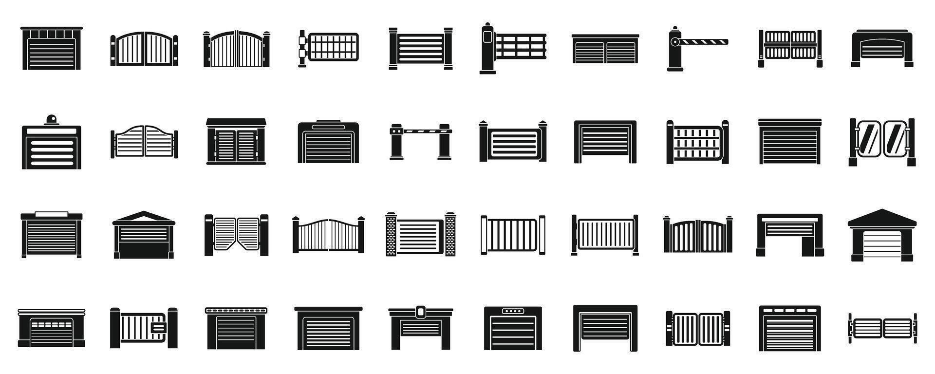 Automatic gates icons set simple vector. Security car vector