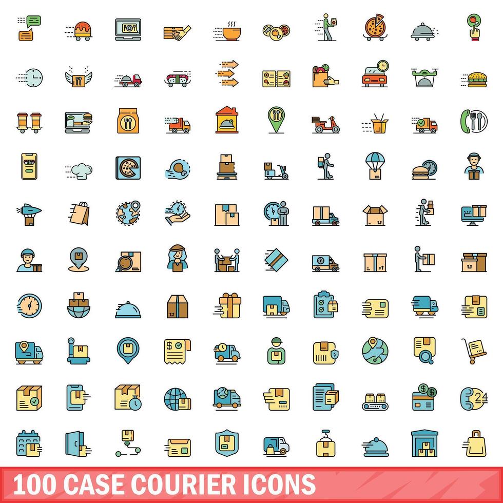 100 caso mensajero íconos colocar, color línea estilo vector