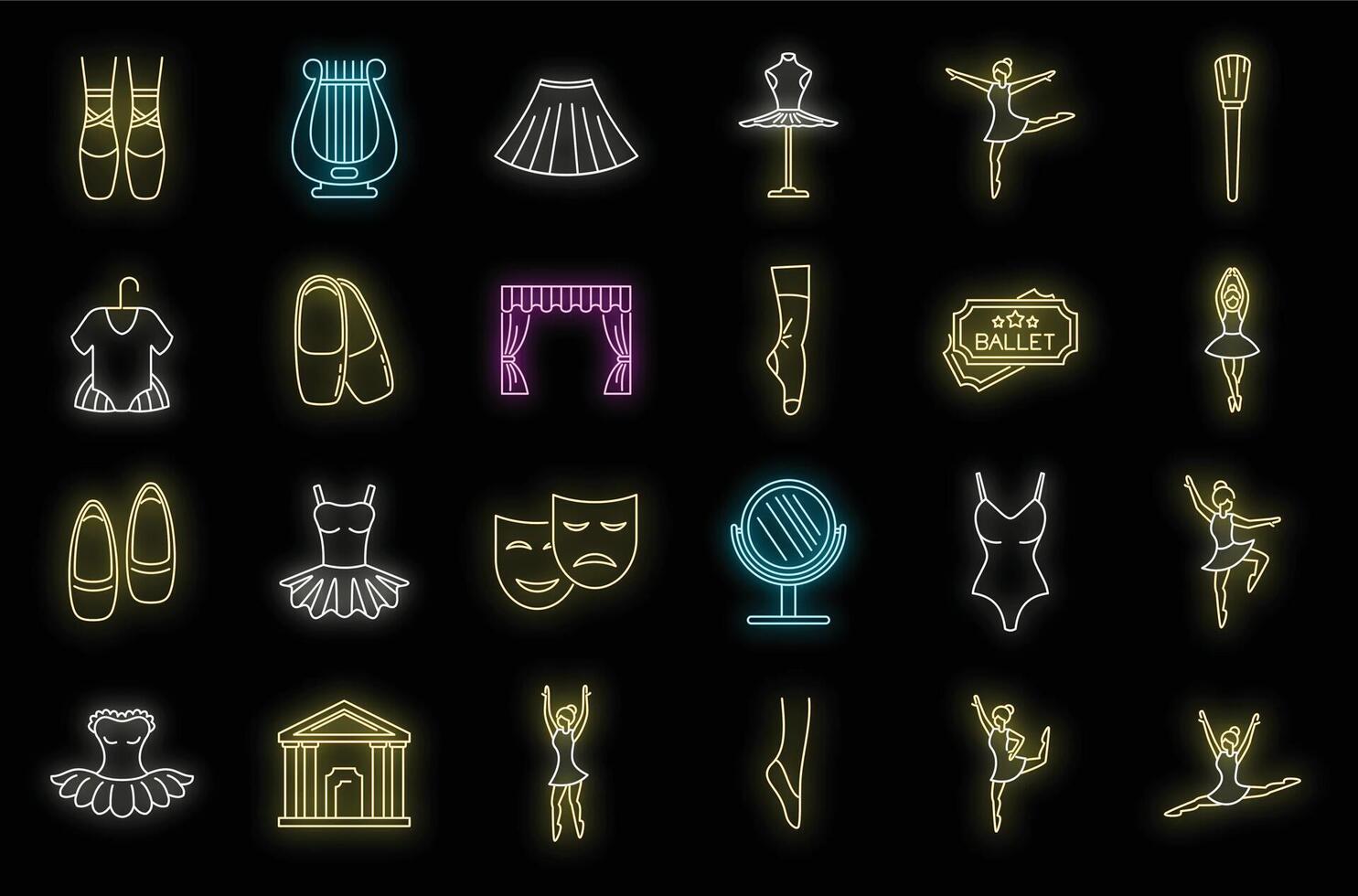 Theater ballet icons set vector neon