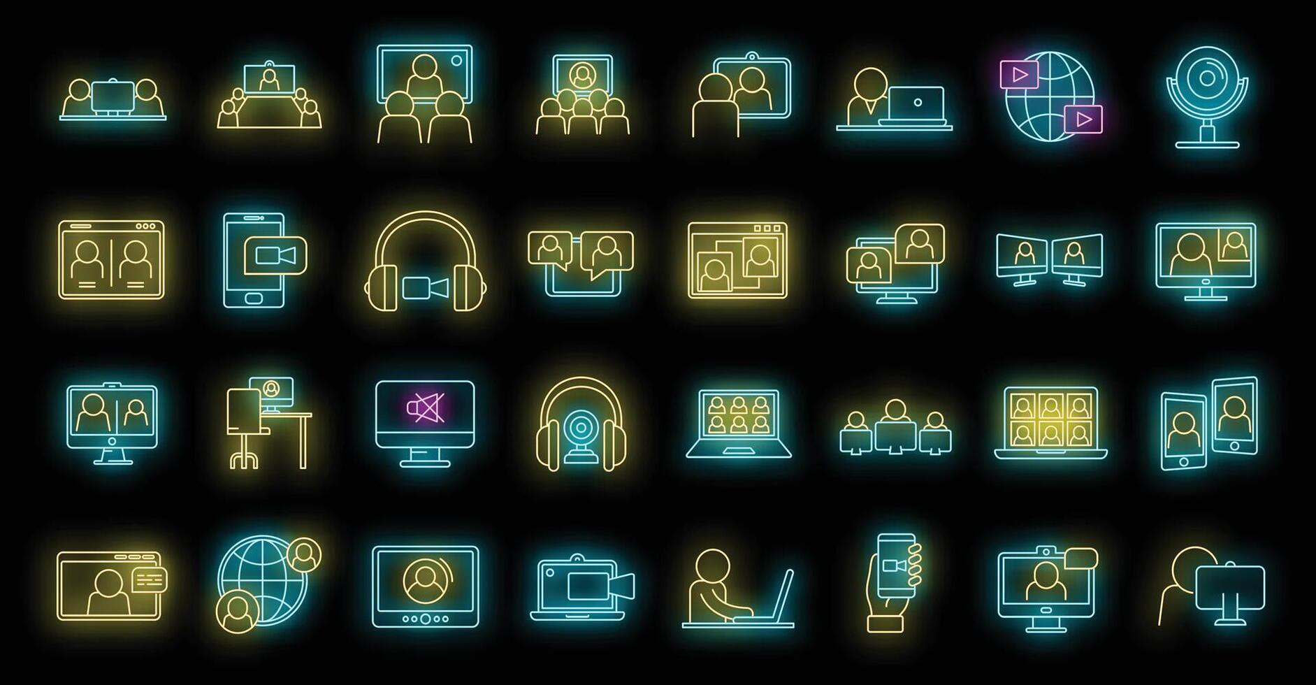 Live online meeting icons set vector neon