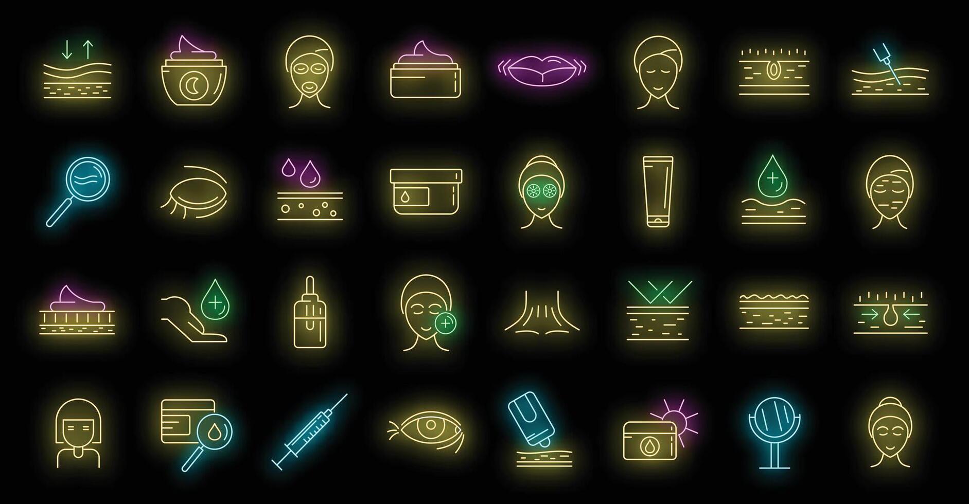 Wrinkles icons set vector neon