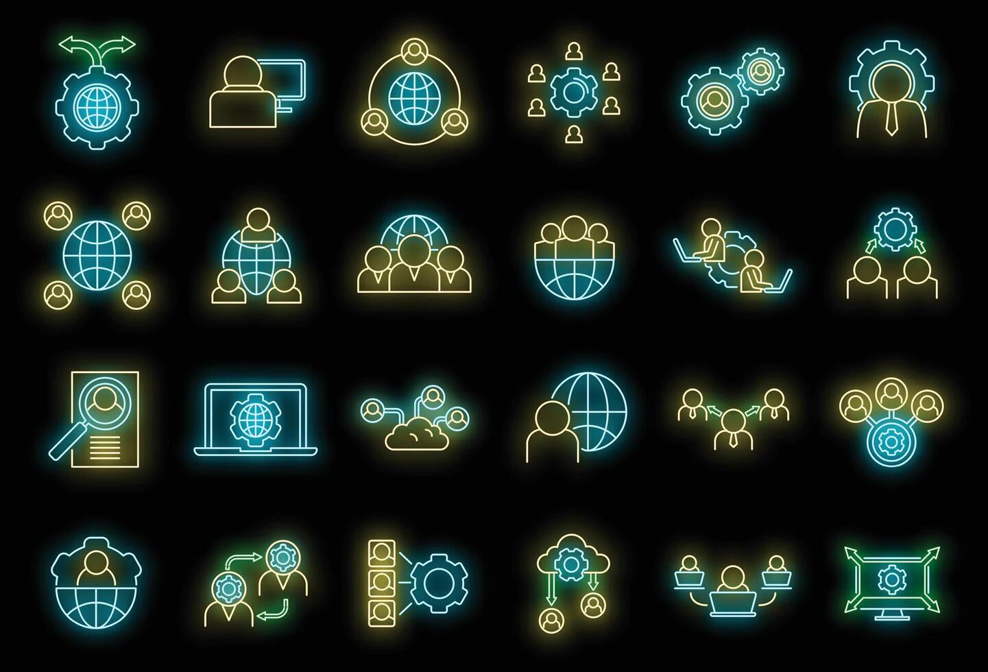 Smart outsource icons set vector neon