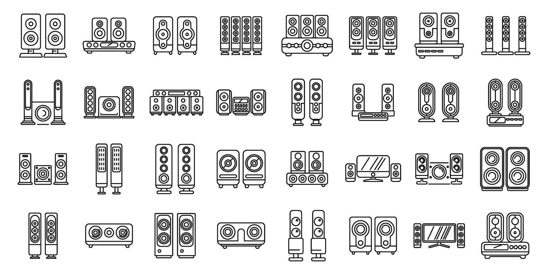 Home theater icons set outline vector. Speaker audio vector