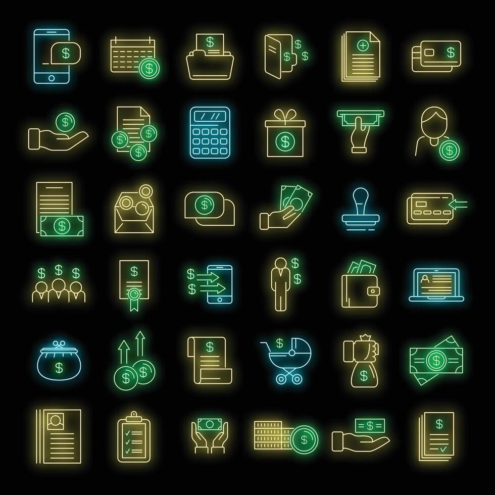 Allowance icons set vector neon