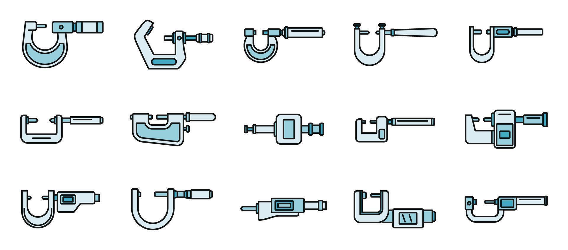 industrial micrómetro íconos conjunto vector color línea