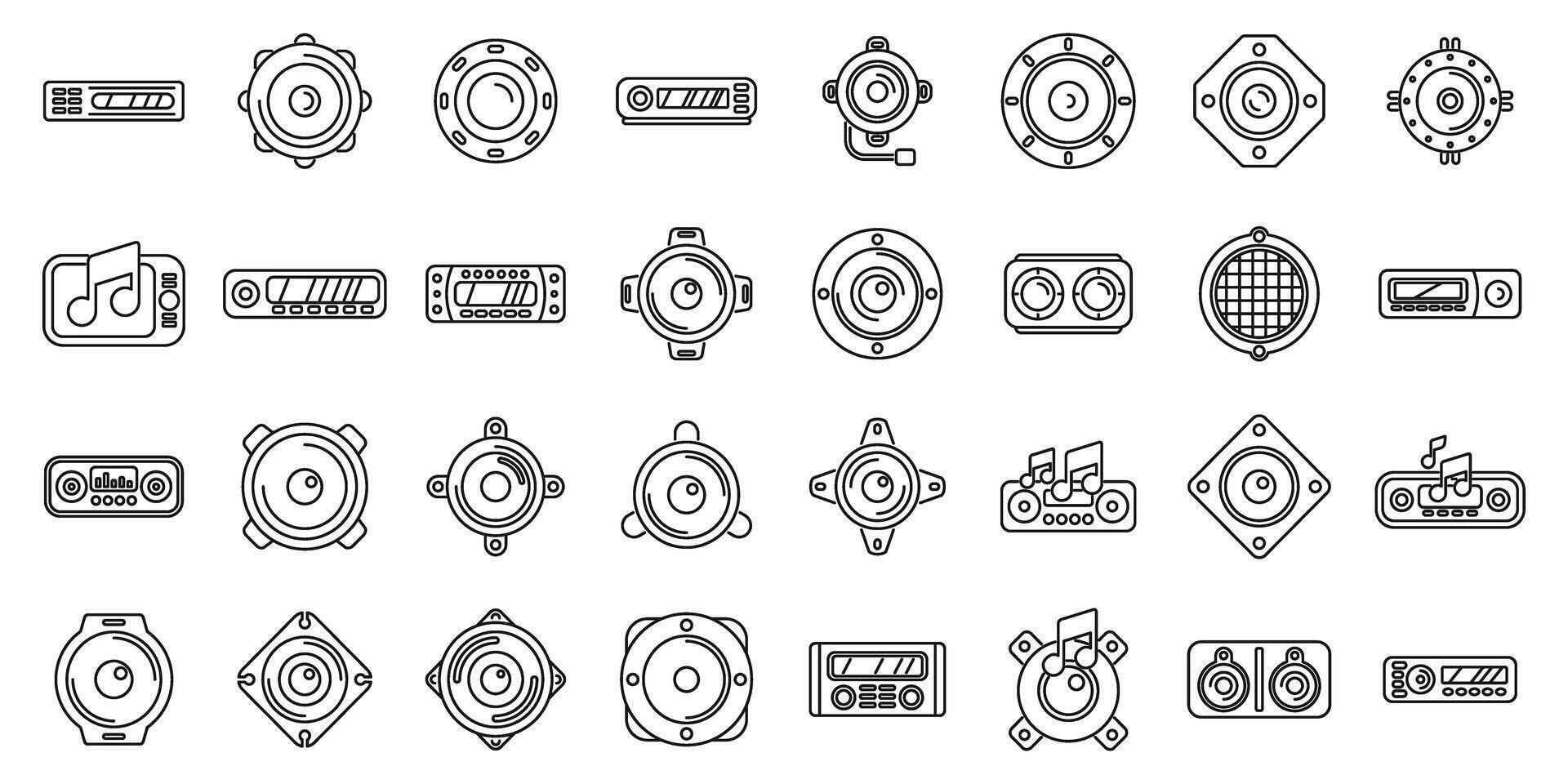 acústica coche íconos conjunto contorno vector. música sonido sistema vector