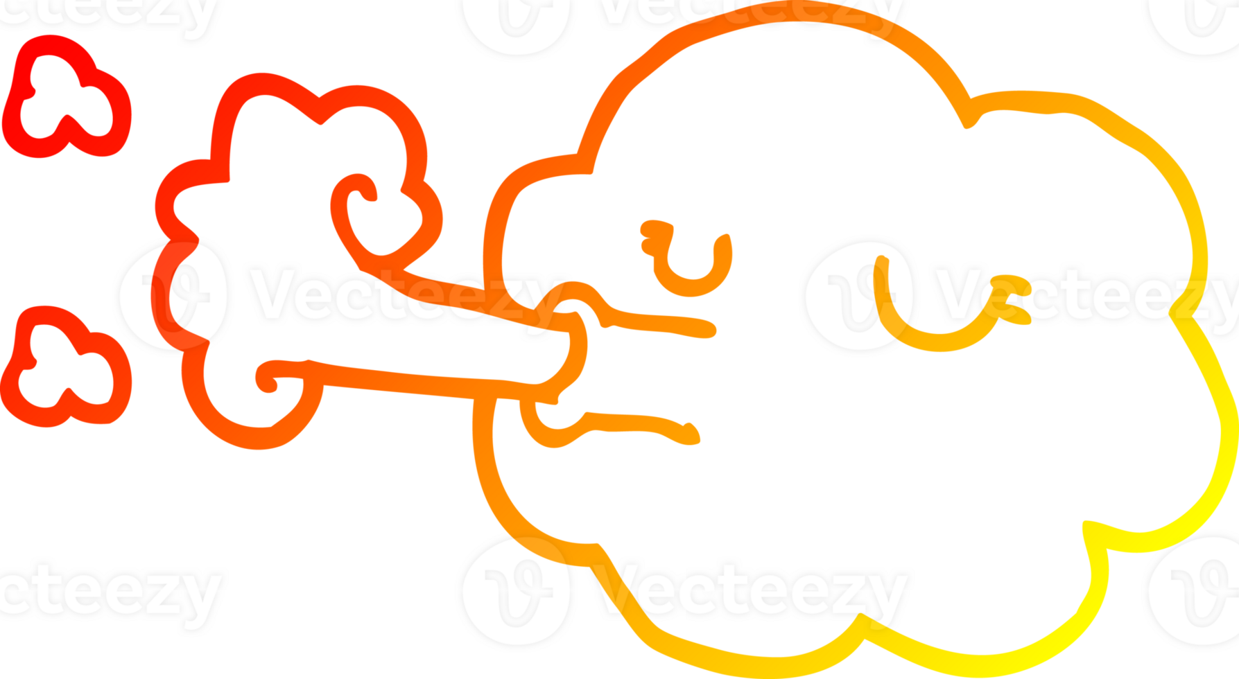 warm gradient line drawing of a cartoon cloud blowing a gale png