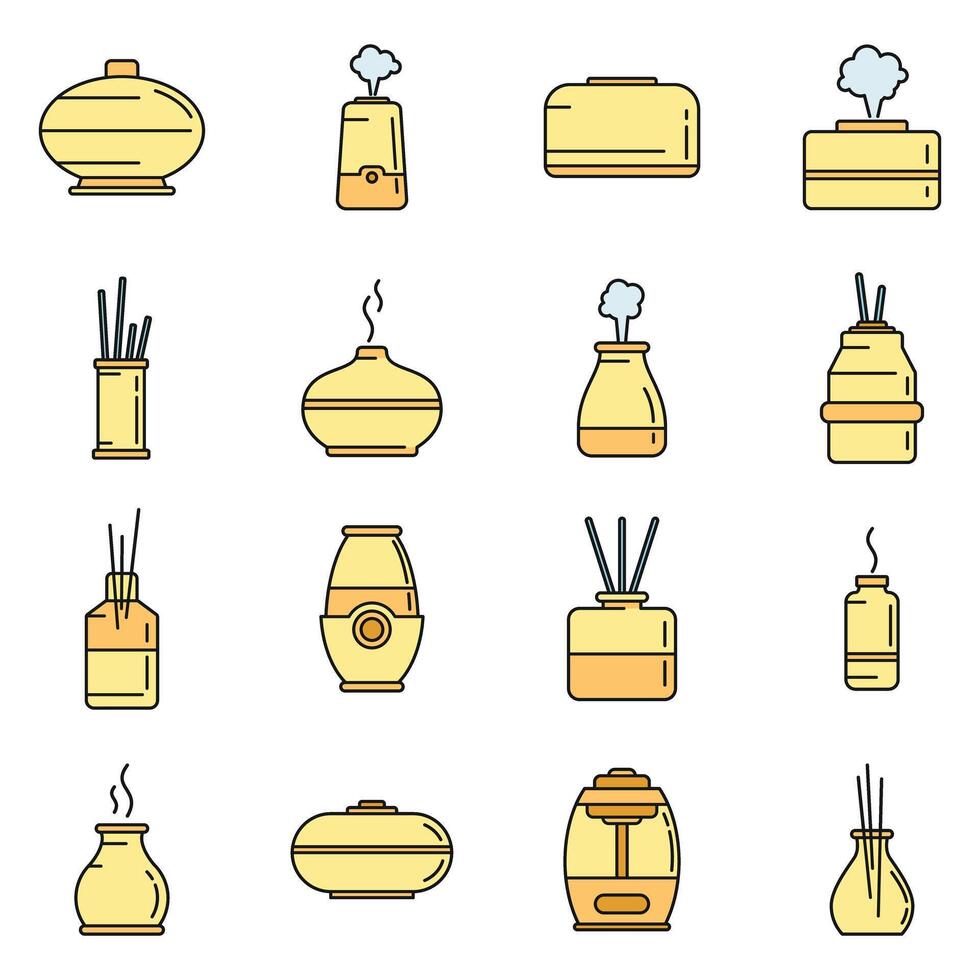 Diffuser freshener icons set vector color line