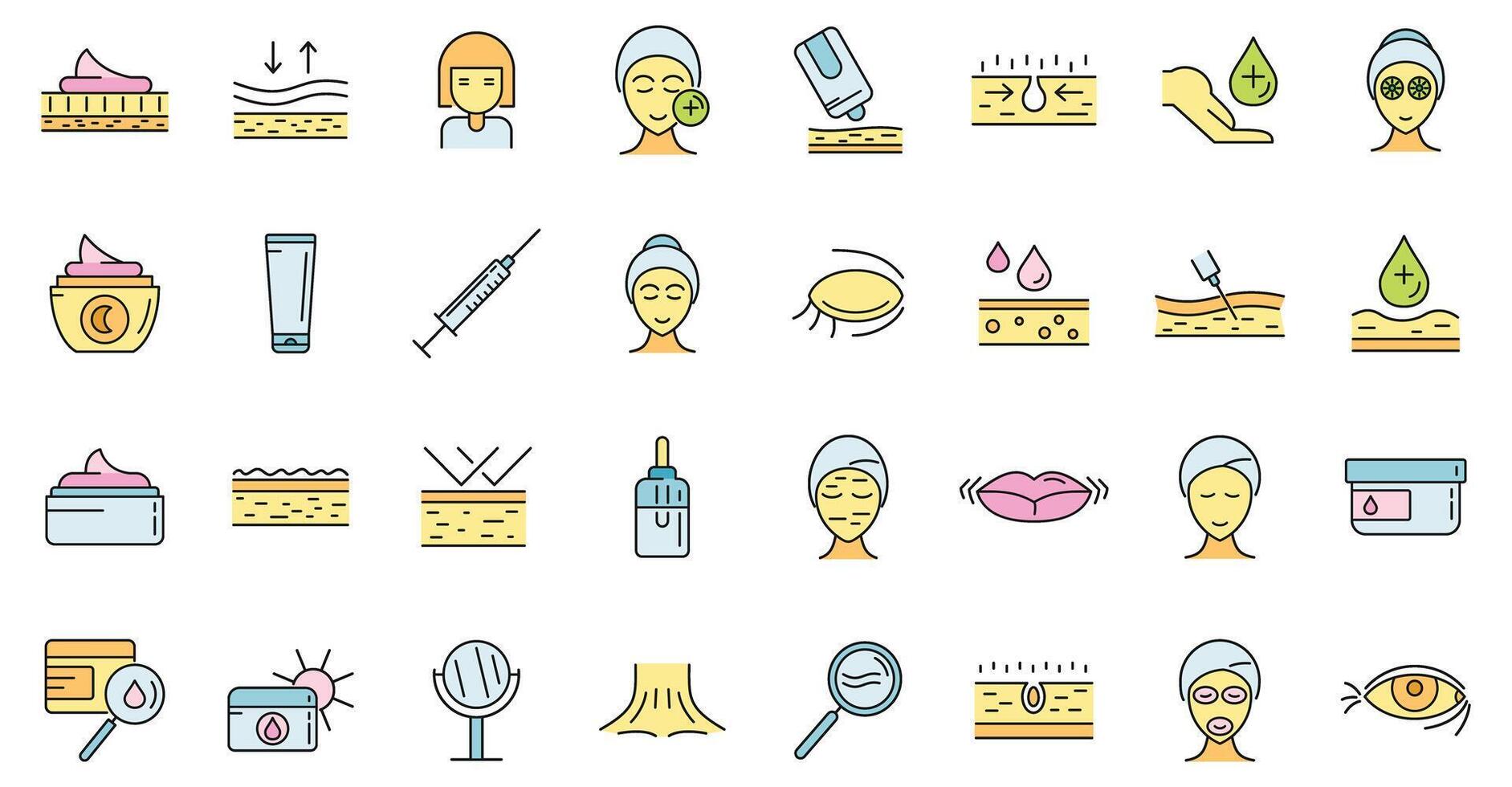 Wrinkles icons set vector color line