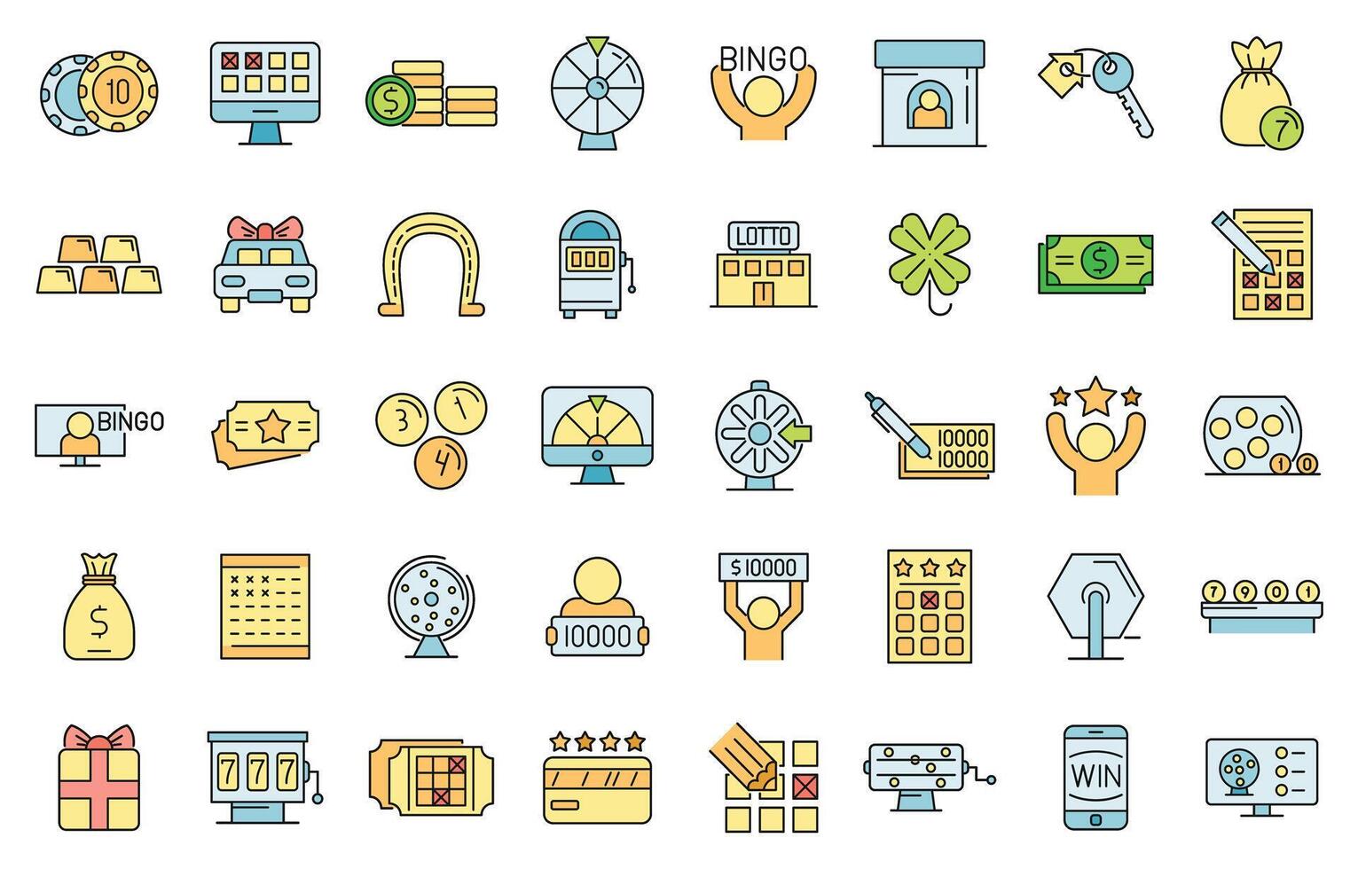 Lottery icons set vector color line