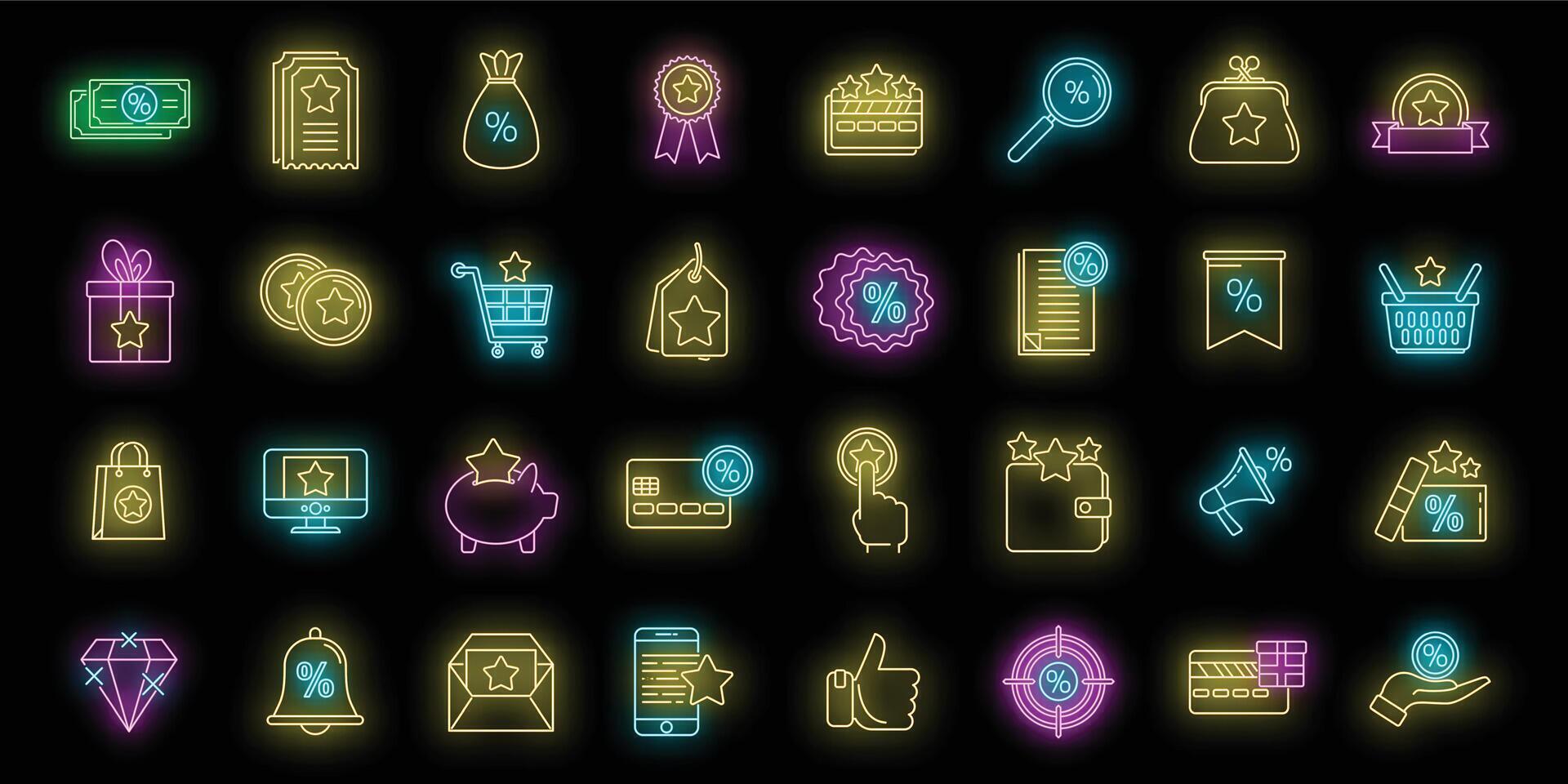 Bonus star icons set vector neon