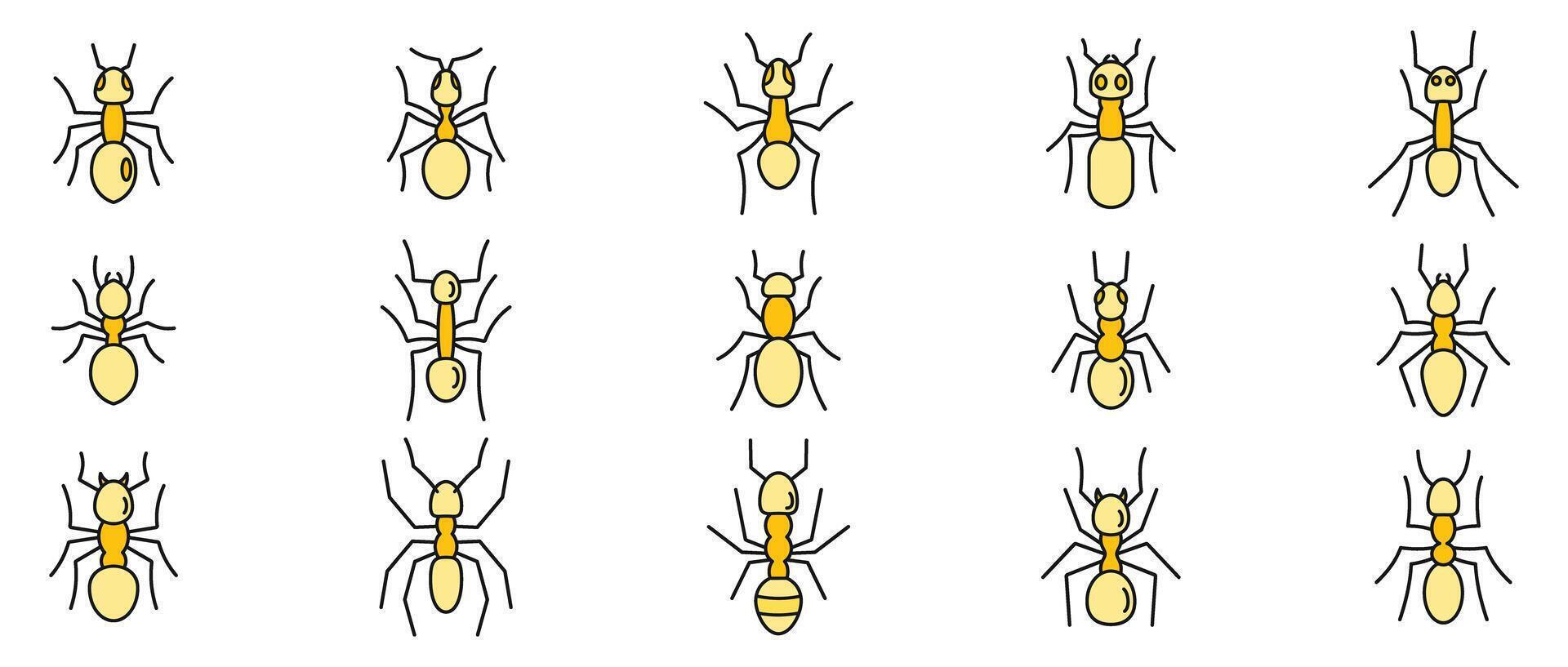 Wild ant icons set vector color line