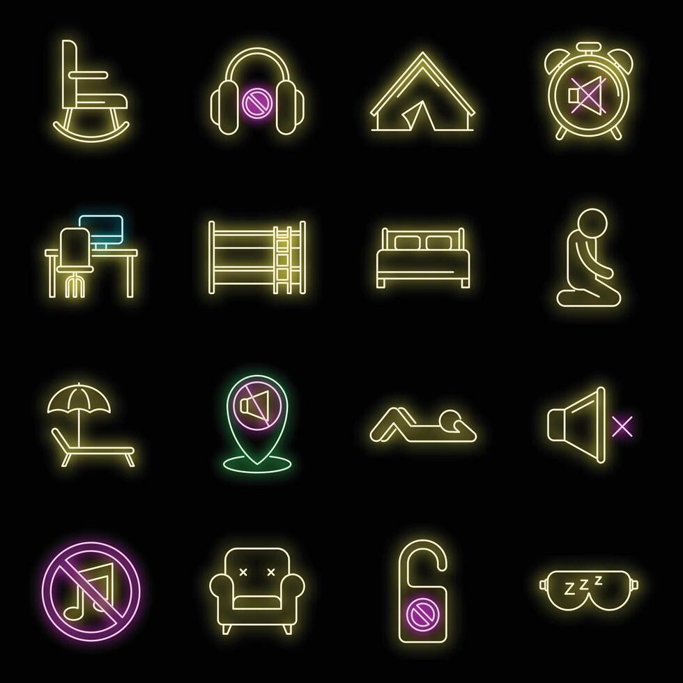 Summer quiet spaces icons set vector neon