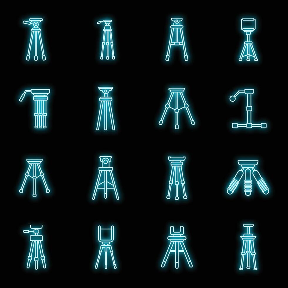 Tripod support icons set vector neon