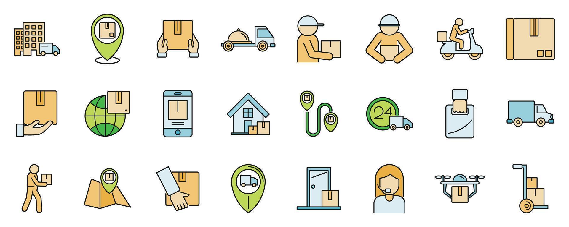 Fast home delivery icons set vector color line