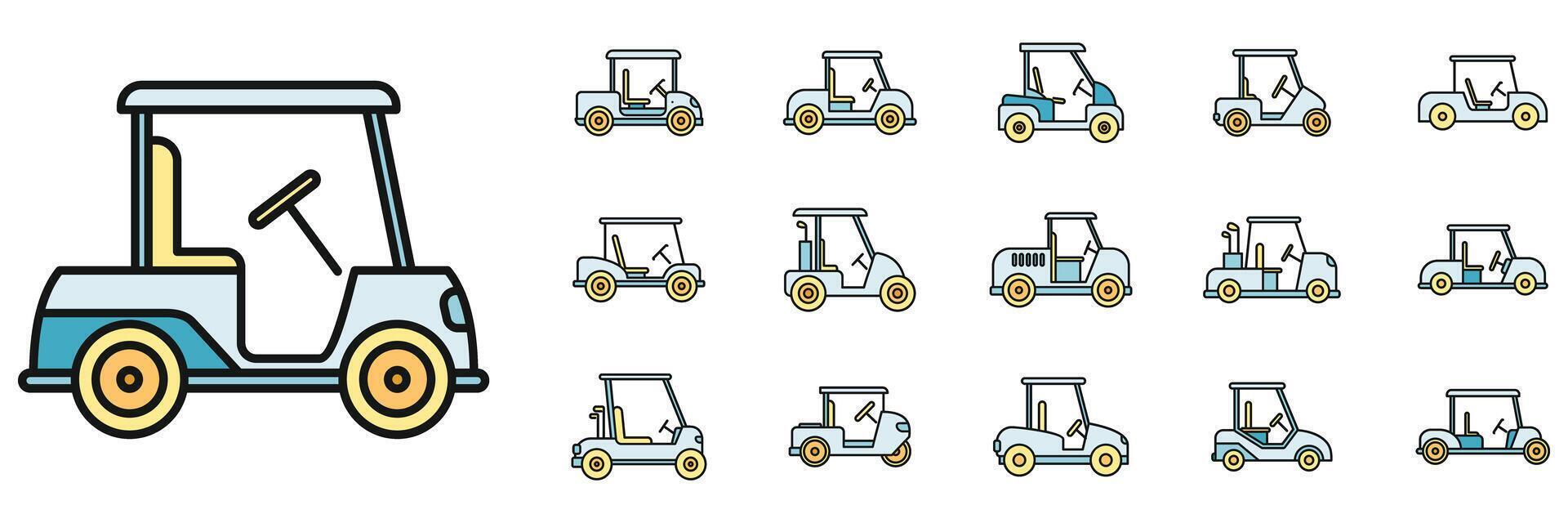 eléctrico golf carro íconos conjunto vector color línea