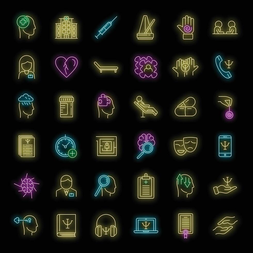 Supporting mental health icons set vector neon