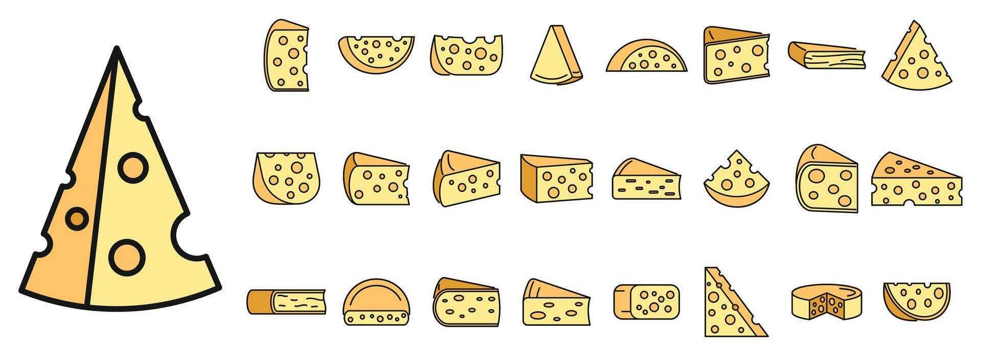 Cheese product icons set vector color line