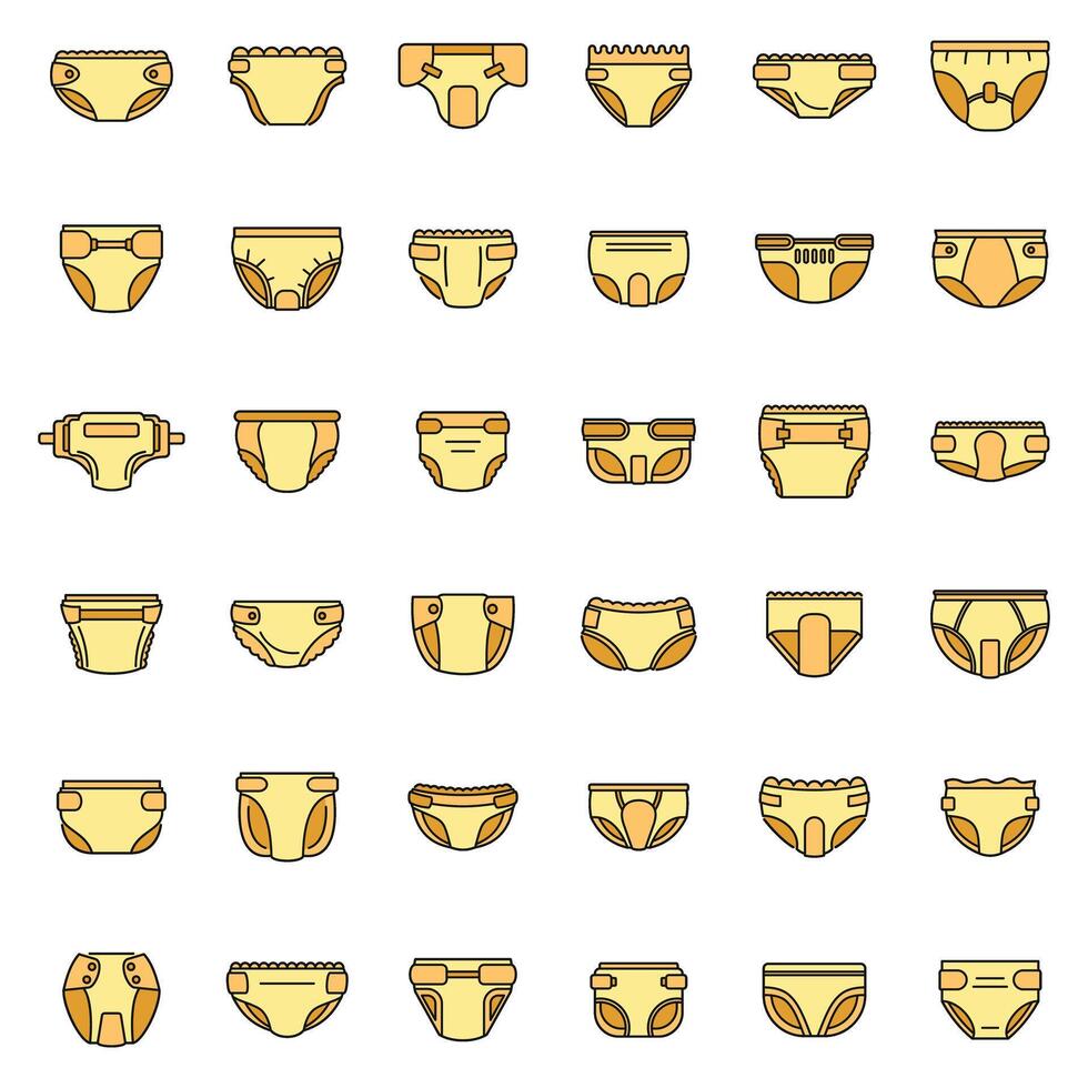 Soft diaper icons set vector color line