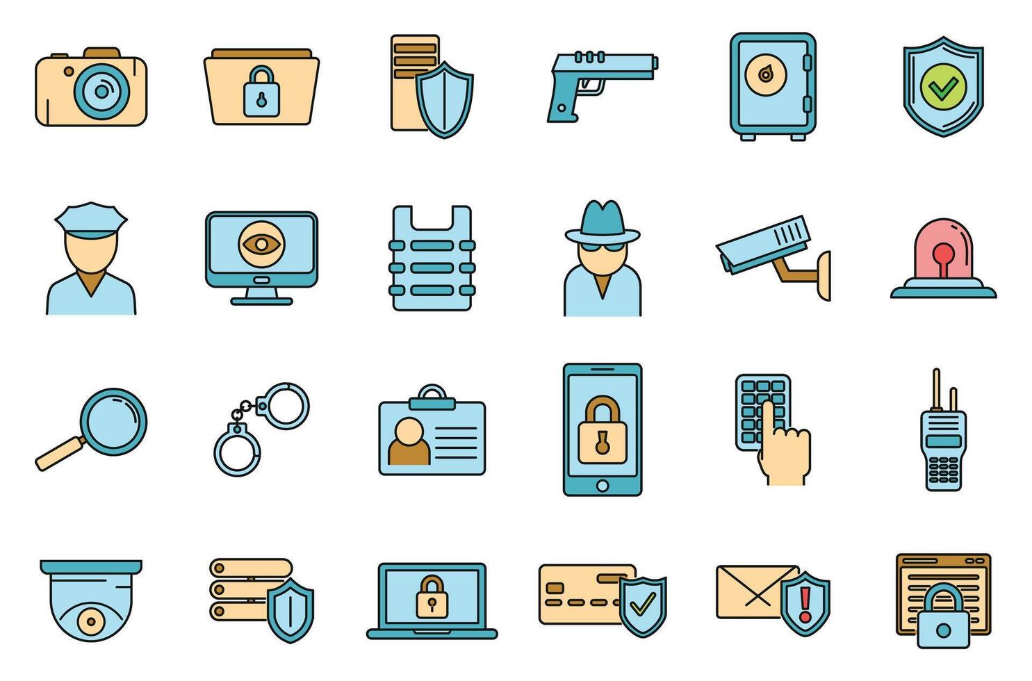 Security service scan icons set vector color line