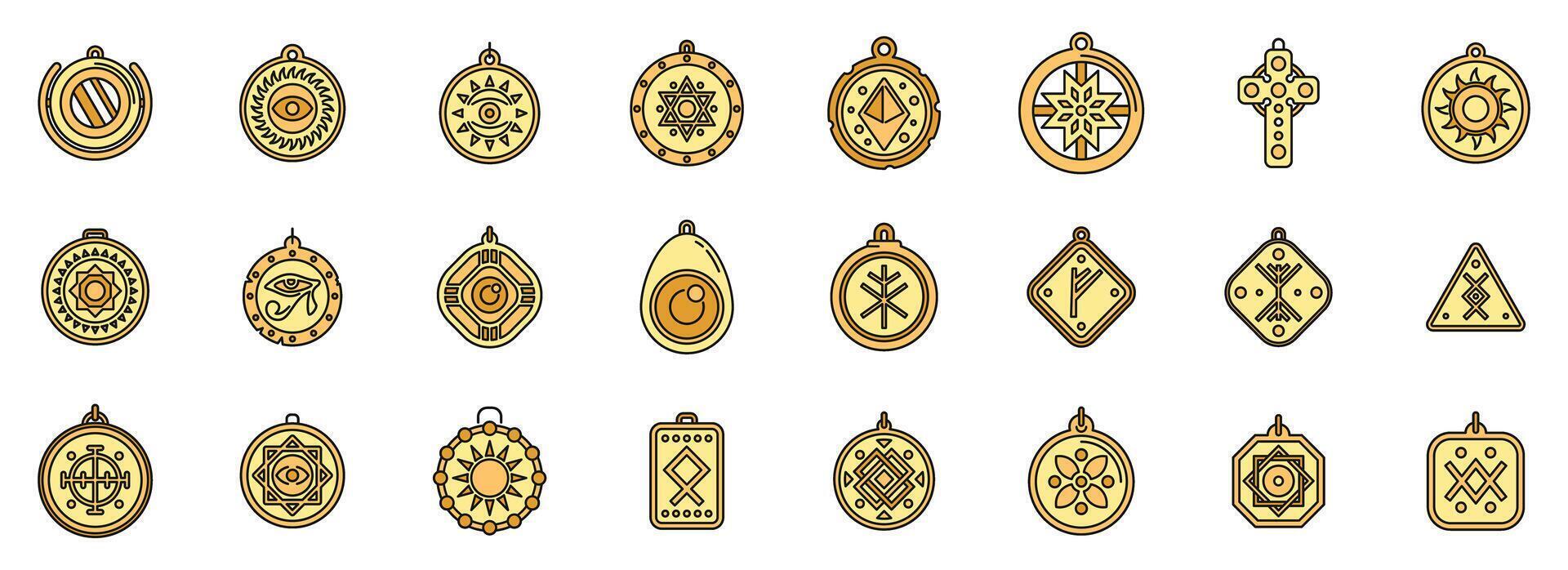 Amulet icons set vector color line
